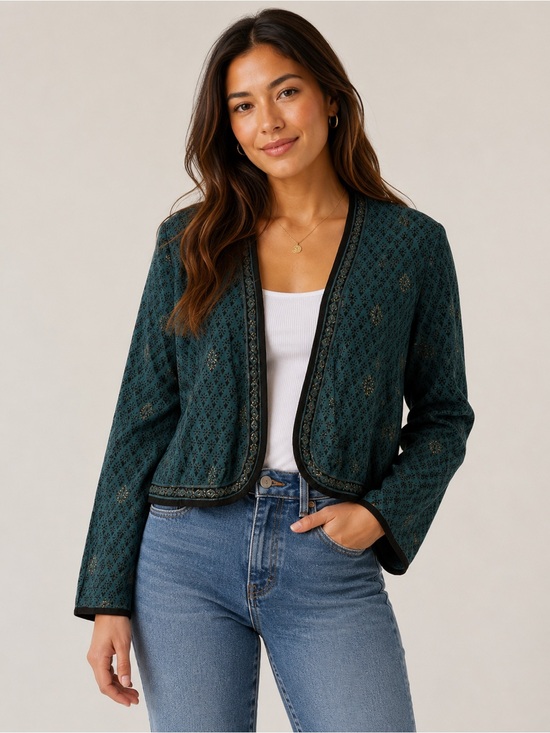 Anokhi Sweaters - Anokhi Cotton Open Front Crop Cardigan Blouse Long Sleeve Size Large Bolero Top